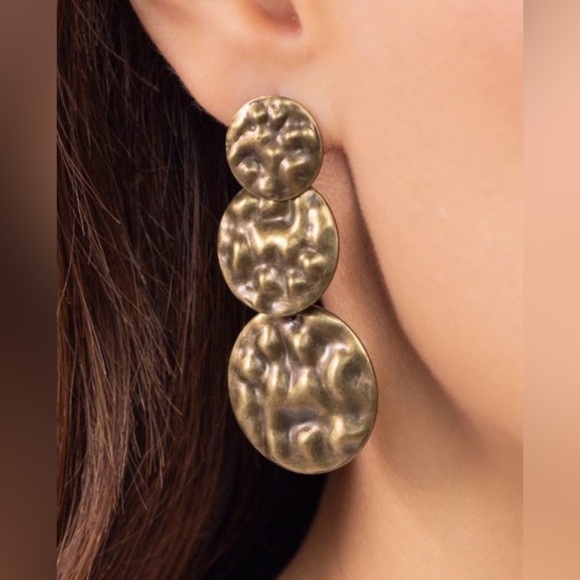 Triple Threat Texture - Brass Post Earring - Picture 1 of 2